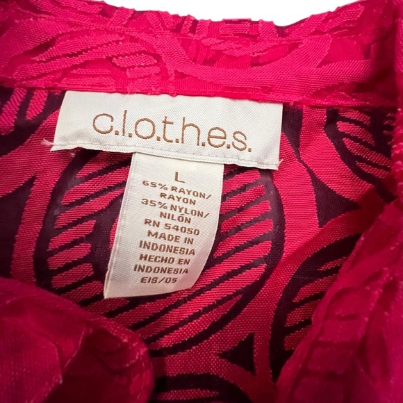 C.L.O.T.H.E.S. Womens Burnout Lace Top Geometric Button Front Large Hot Pink - Picture 7 of 12